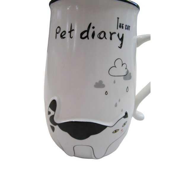 Black and White Cat Under Rain Clouds Pet Diary Mug Unmarked Unsigned EUC - Picture 2 of 13